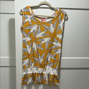 Lux Mustard Yellow Bird Print Sleeveless Peplum Top